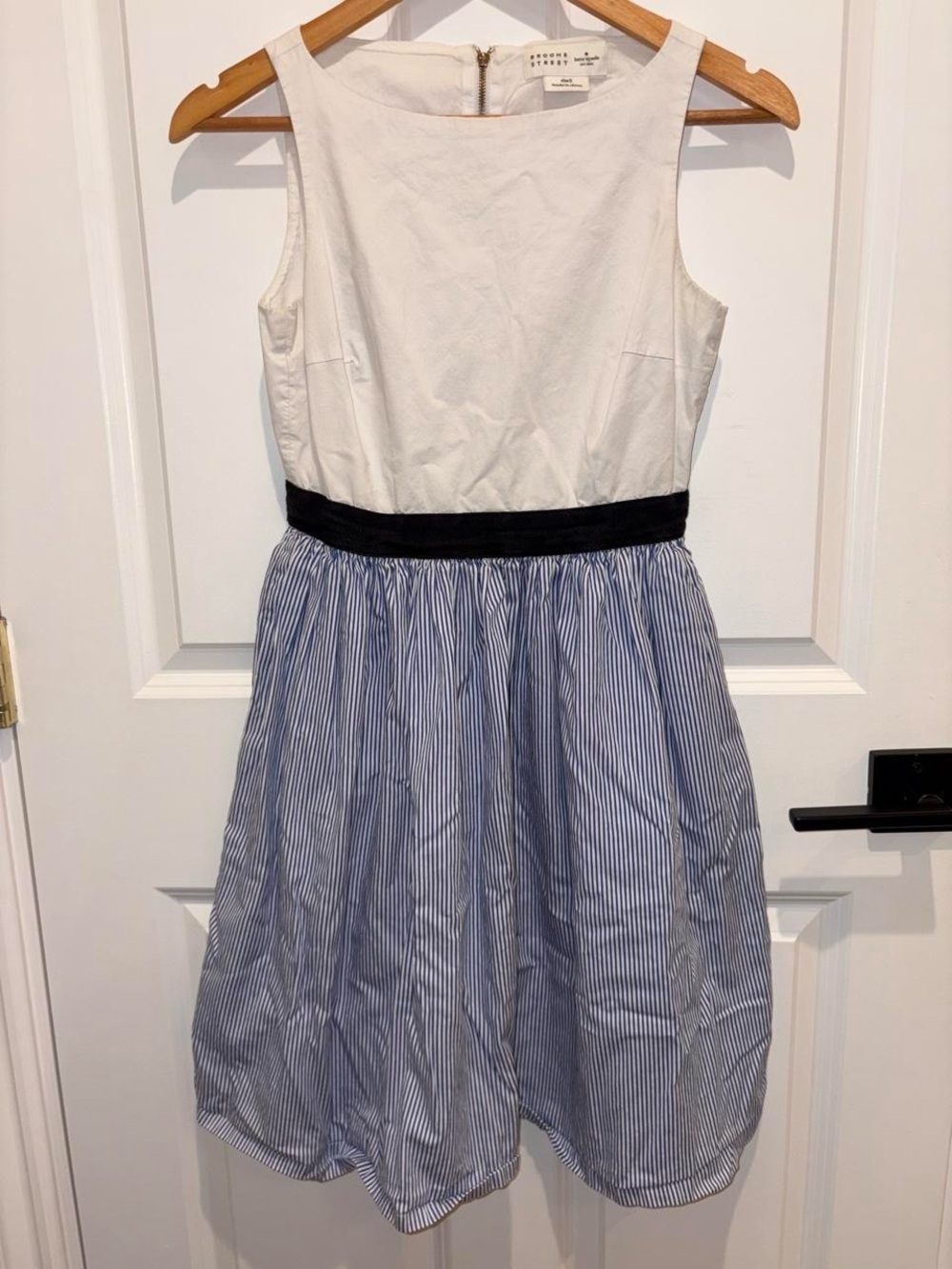 kate spade New York White & Blue Striped Girls' Dress with Black Waistband